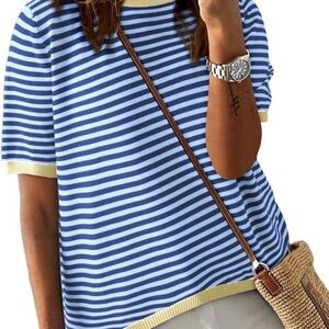 Blue and White Striped Women's Top